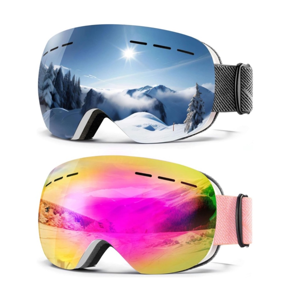 TWO! Man and Women Ski Snowboard Goggles, Anti-fog 100% UV Protection